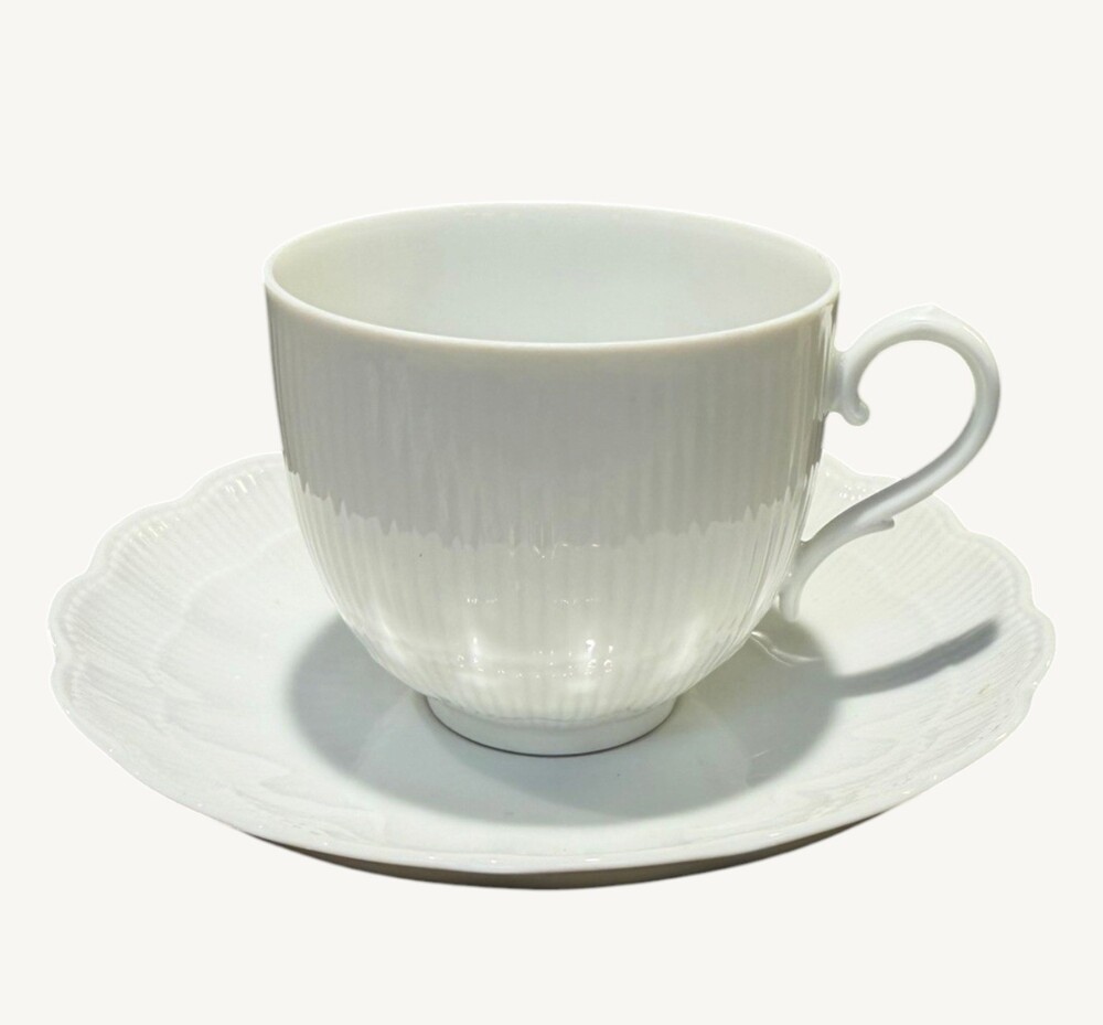 AK Kaiser Romantica All White Porcelain Cup and Saucer Set West Germany Vintage
